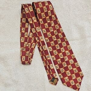 Robert Talbott Red and Gold Silk Tie Geometric Pattern